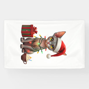 Pet Animal Lovers Cute Sphynx cat Reindeer Antlers Banner