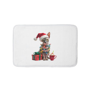 Pet Animal Lovers Cute Sphynx cat Reindeer Antlers Bath Mat