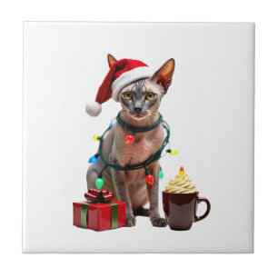 Pet Animal Lovers Cute Sphynx cat Reindeer Antlers Ceramic Tile