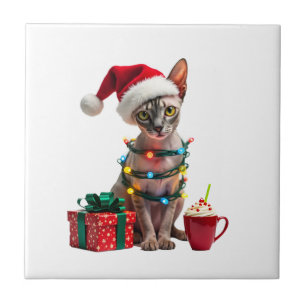 Pet Animal Lovers Cute Sphynx cat Reindeer Antlers Ceramic Tile