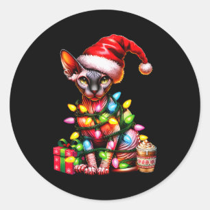 Pet Animal Lovers Cute Sphynx Cat Reindeer Antlers Classic Round Sticker