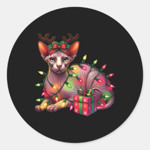 Pet Animal Lovers Cute Sphynx Cat Reindeer Antlers Classic Round Sticker