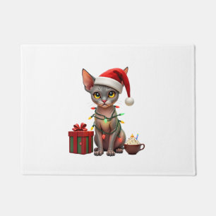 Pet Animal Lovers Cute Sphynx cat Reindeer Antlers Doormat