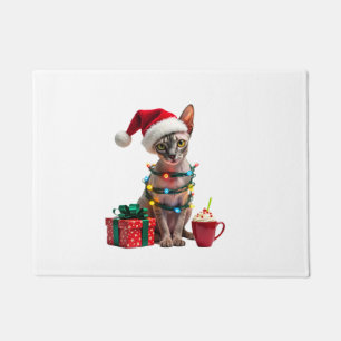 Pet Animal Lovers Cute Sphynx cat Reindeer Antlers Doormat