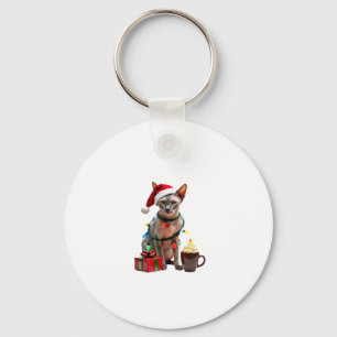 Pet Animal Lovers Cute Sphynx cat Reindeer Antlers Key Ring