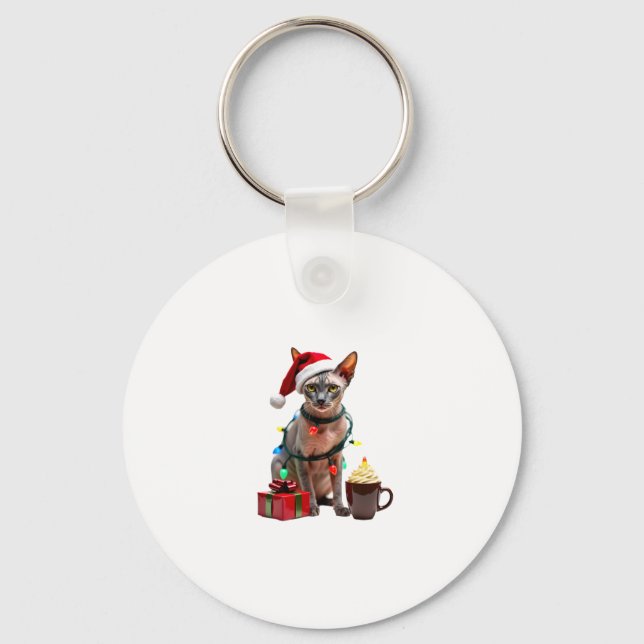 Pet Animal Lovers Cute Sphynx cat Reindeer Antlers Key Ring (Front)
