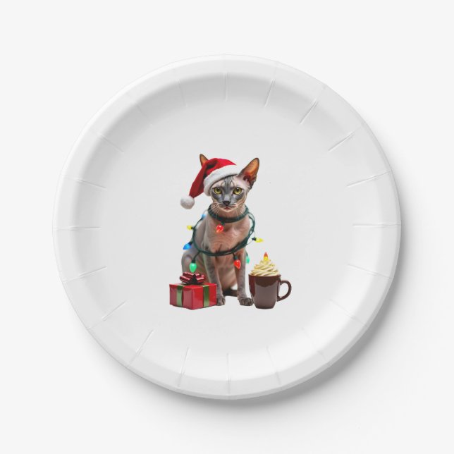 Pet Animal Lovers Cute Sphynx cat Reindeer Antlers Paper Plate (Front)