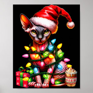 Pet Animal Lovers Cute Sphynx Cat Reindeer Antlers Poster