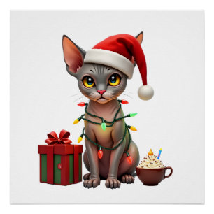 Pet Animal Lovers Cute Sphynx cat Reindeer Antlers Poster