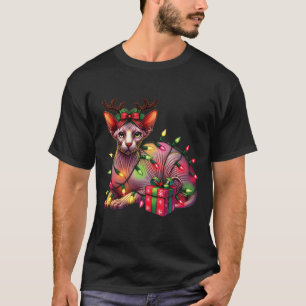 Pet Animal Lovers Cute Sphynx Cat Reindeer Antlers T-Shirt