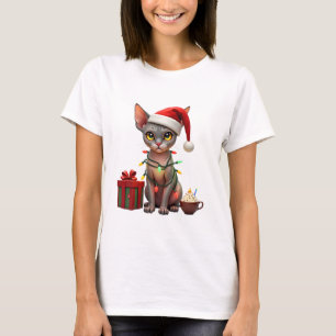 Pet Animal Lovers Cute Sphynx cat Reindeer Antlers T-Shirt