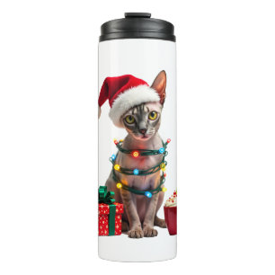 Pet Animal Lovers Cute Sphynx cat Reindeer Antlers Thermal Tumbler