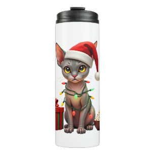 Pet Animal Lovers Cute Sphynx cat Reindeer Antlers Thermal Tumbler