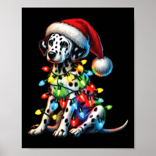 Pet Animal Lovers Dalmatian Dog Santa Hat Christma Poster