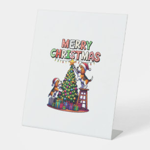 Pet Animal Lovers Xmas Beagle Dogs Decorating Chri Pedestal Sign