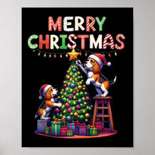 Pet Animal Lovers Xmas Beagle Dogs Decorating Chri Poster
