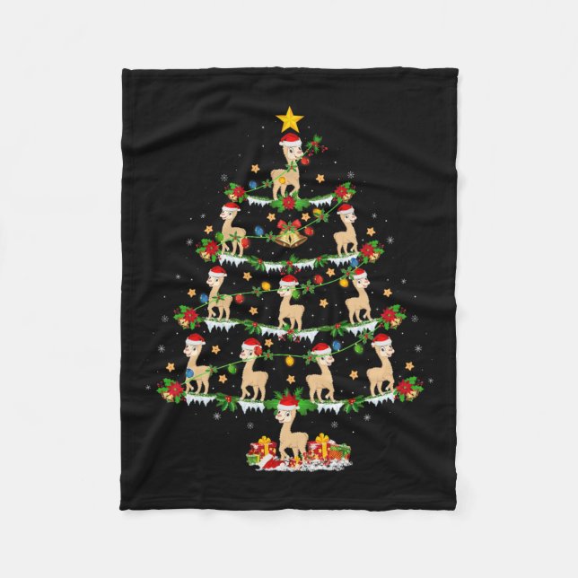 Pet Animal Xmas Lights Santa Alpaca Christmas Tree Fleece Blanket (Front)
