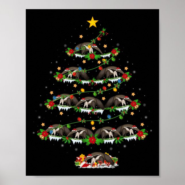 Pet Animal Xmas Lights Santa Anteater Christmas Tr Poster (Front)