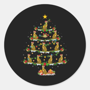 Pet Animal Xmas Lights Santa Bengal Cat Christmas Classic Round Sticker