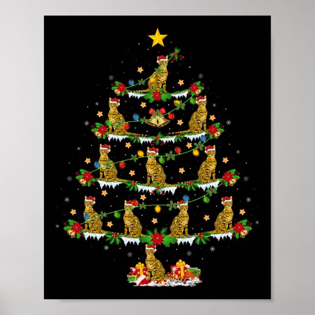 Pet Animal Xmas Lights Santa Bengal Cat Christmas  Poster (Front)