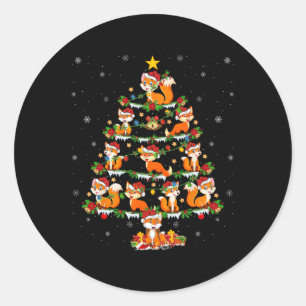 Pet Animal Xmas Lights Santa Fox Christmas Tree Classic Round Sticker