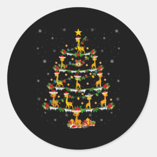 Pet Animal Xmas Lights Santa Giraffe Christmas Tre Classic Round Sticker