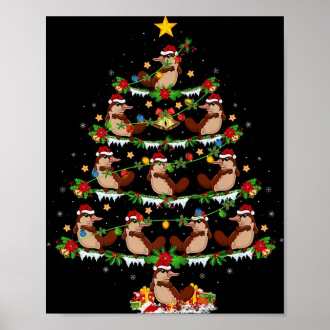 Pet Animal Xmas Lights Santa Platypus Christmas Tr Poster (Front)