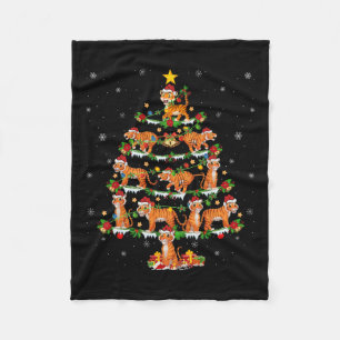 Pet Animal Xmas Lights Santa Tiger Christmas Tree Fleece Blanket
