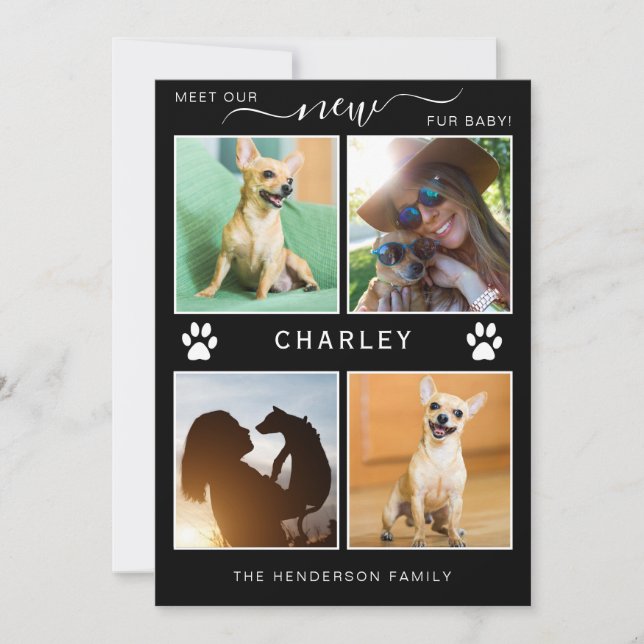Pet Announcement Fur Baby Modern Photo Collage (Front)