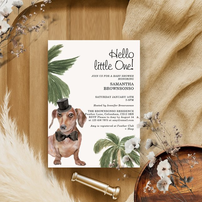 Pet Baby Shower Boy Rustic Palm Dachshund Dog Invitation (Creator Uploaded)
