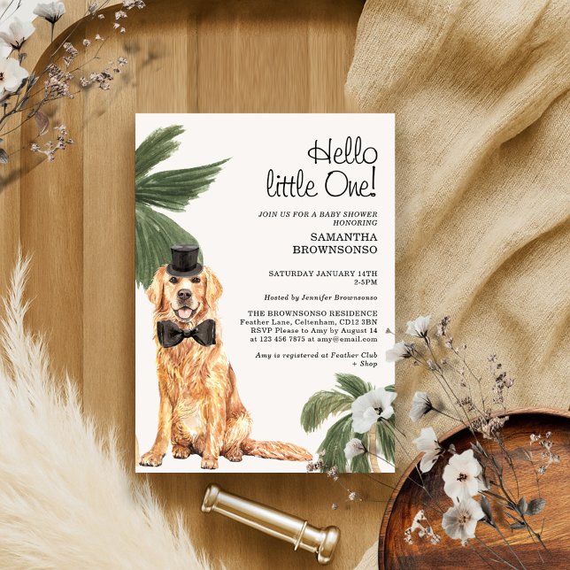 Pet Baby Shower Tropic Palm Golden Retriever Dog Invitation (Creator Uploaded)