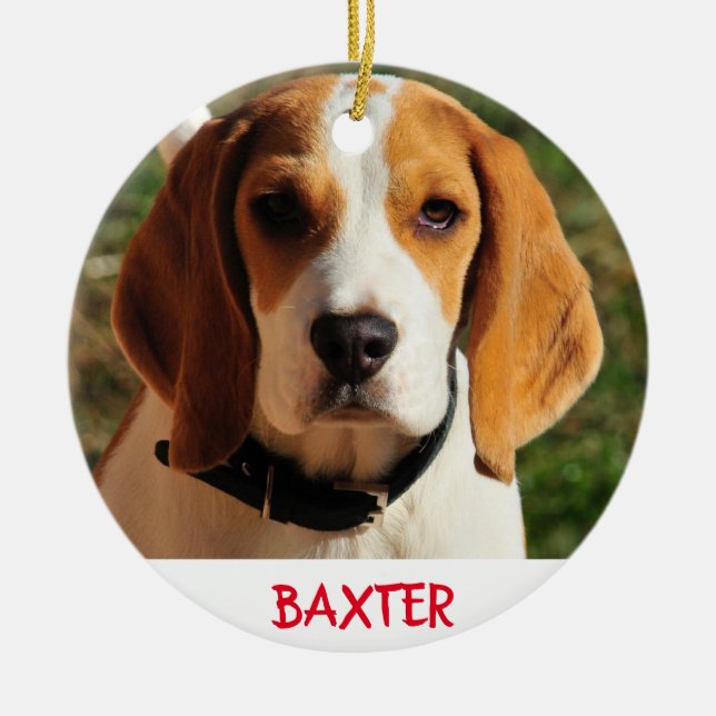 Pet Beagle Dog Photo Personalised Ceramic Ornament (Front)