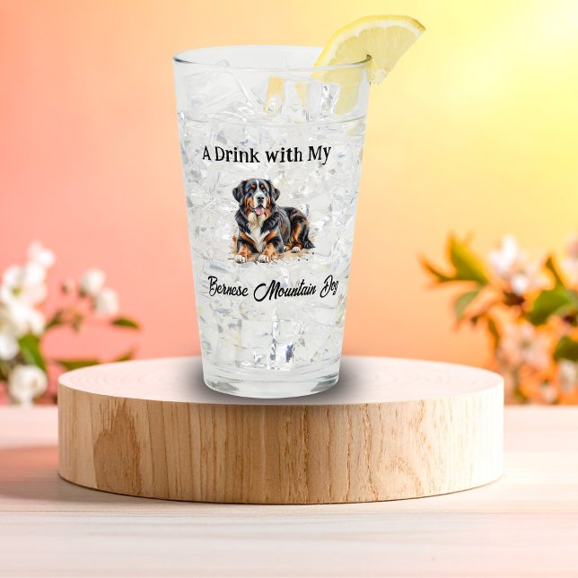 Pet Bernese Watercolor Personalize Glass (Elegant Personalized Glass,)