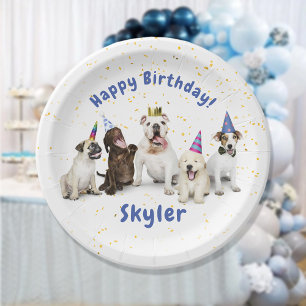 Pet Birthday Dog Celebration Blue Paper Plate