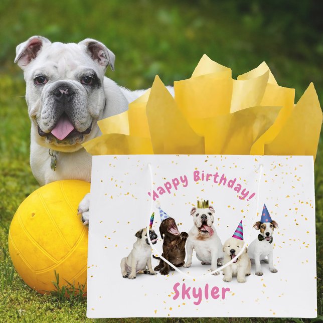 Pet Birthday Dog Celebration | Pink Large Gift Bag (Creator Uploaded)