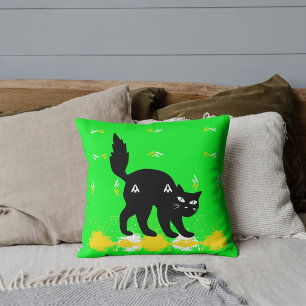 Pet Black Cat Lime White Yellow Cute Modern Cushion