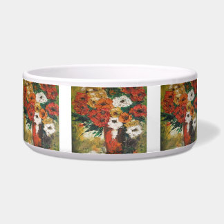 Pet Bowl Ann Hayes Painting Red Flower Mix