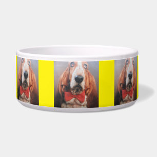 Pet Bowl Basset Hound Red Bow Tie