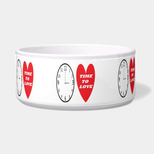 Pet Bowl Clock With Red Heart Time To Love