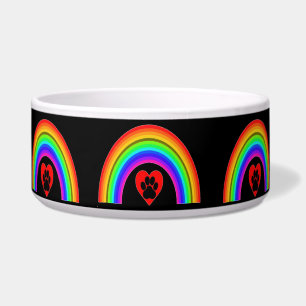 Pet Bowl Rainbow Heart With Paw Under A Rainbow