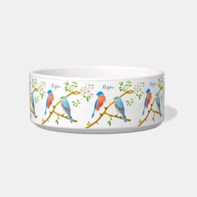 Pet Bowl With Bluebirds And Text (Front)