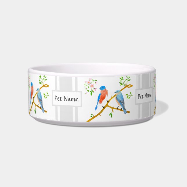 Pet Bowl With Eastern Bluebirds And Text (Front)