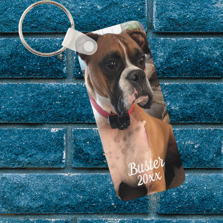 Pet Boxer Photo   White Typography Personalise Key Ring