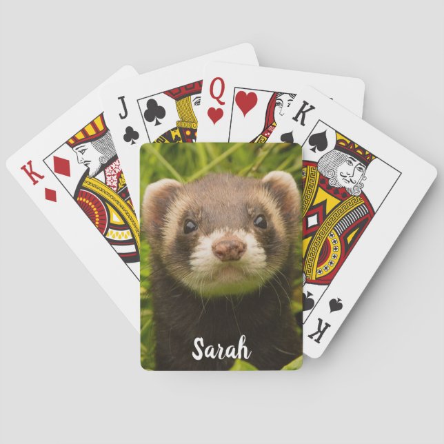 Pet Brown Bandit Ferret in the Grass Playing Cards (Back)