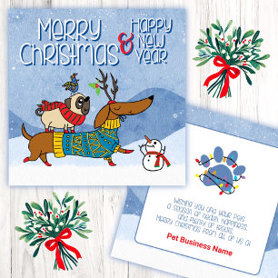 Pet Business Christmas Dachshund Pug Dogs Card