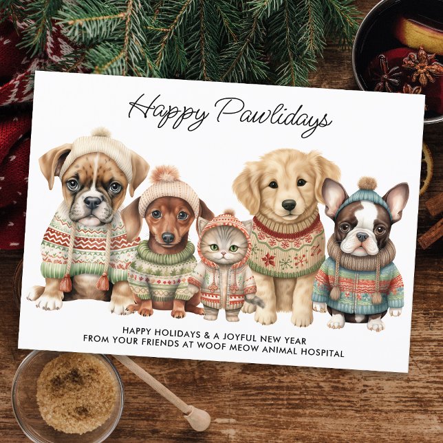 Pet Business Christmas Festive Cute Dog Cat Pets Holiday Card (Creator Uploaded)
