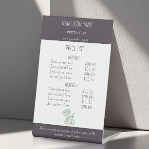 Pet care balloon dog service price list pedestal sign