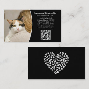 Pet Care Black White Custom QR Code and Photo Business Card