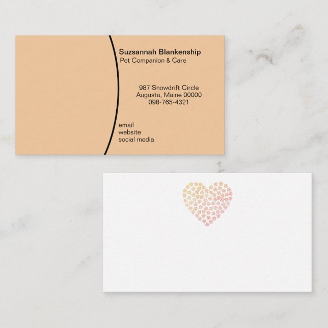 Pet Care Custom Photo Pastel Orange Background Business Card (Front/Back)