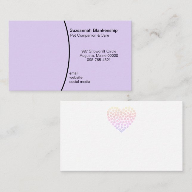 Pet Care Custom Photo Pastel Purple Business Card (Front/Back)